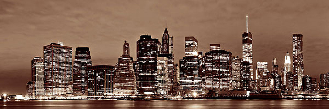 曼哈顿,市区,建筑,夜景