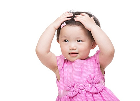 亚洲人,小女孩,两个,手,接触,头发