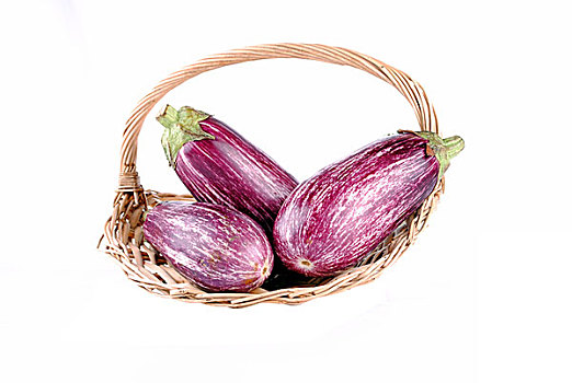 紫色,茄子,稻草,篮子,隔绝,白色背景