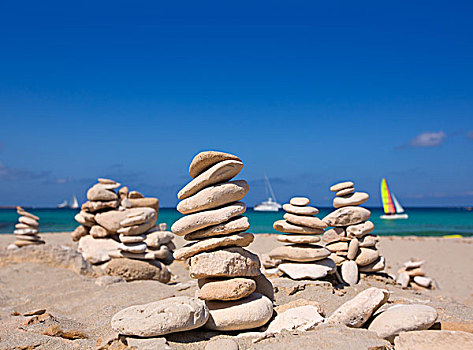 石头,海滩,岸边,福门特拉岛,地中海,巴利阿里群岛