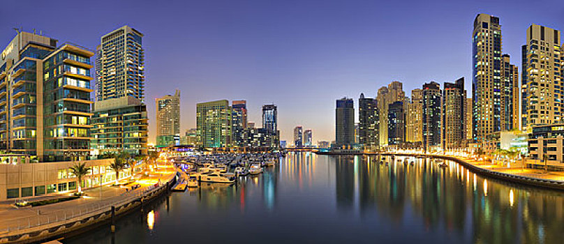 阿联酋,迪拜,码头,高层建筑,夜光