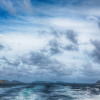 模糊,菲律宾,风景,船,太平洋,海洋,山,背景