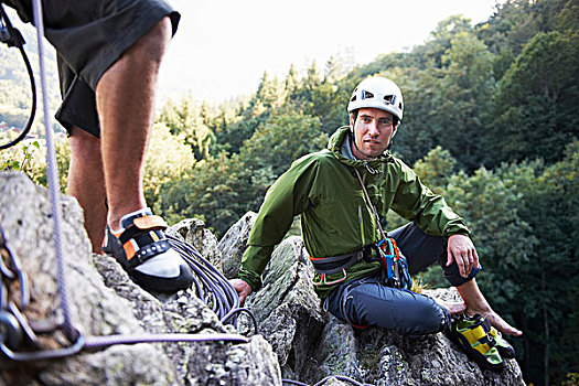 攀岩者,坐,石头,夏蒙尼,上萨瓦省,法国