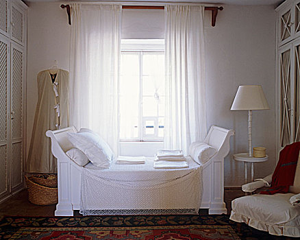 白色,墙壁,布,优雅,沙发床,给,凉,轻快,感觉,卧室