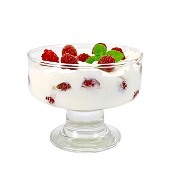 酸奶,粗厚,树莓,玻璃碗