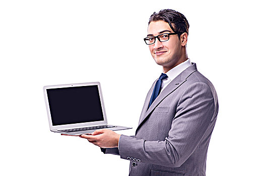 年轻,商务人士,工作,笔记本电脑,隔绝,白色