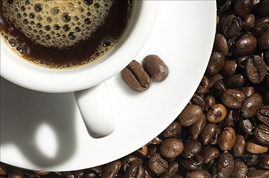 一杯咖啡,靠近,煮咖啡,咖啡豆
