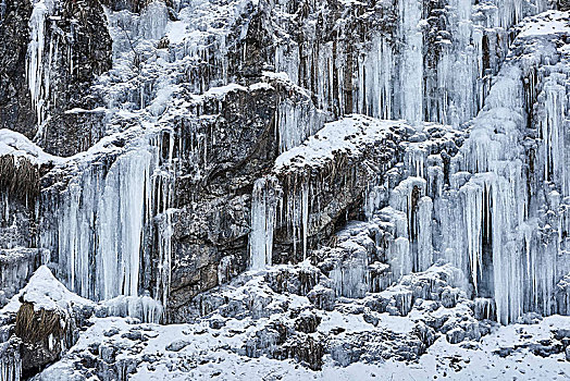 巴伐利亚,冰柱,冬天,石墙