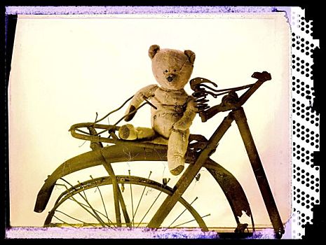泰迪熊,联结,自行车,车把