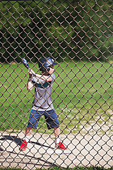 风景,镀锌铁丝,栅栏,男孩,玩,棒球