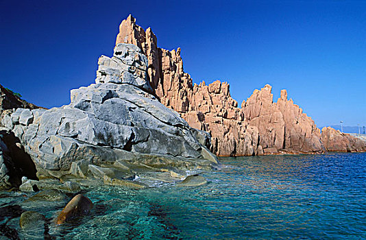 岩石构造,岩石海岸,红岩,萨丁尼亚,意大利,欧洲