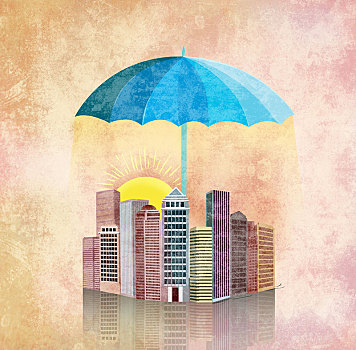 插画,图像,伞,遮盖,建筑,地产,保险