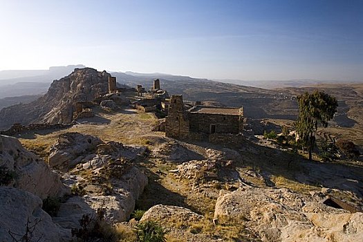 图拉,堡垒,高处,老,城墙,也门