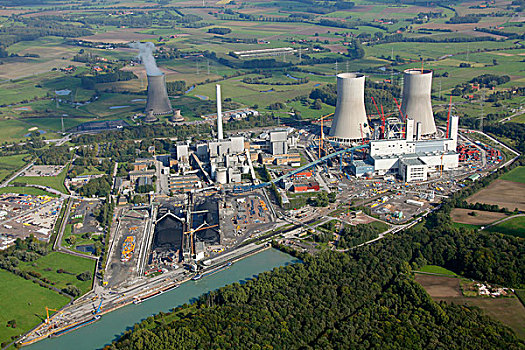 航拍,核能,反应堆,植物,煤,建筑,哈姆,鲁尔区,北莱茵威斯特伐利亚,德国