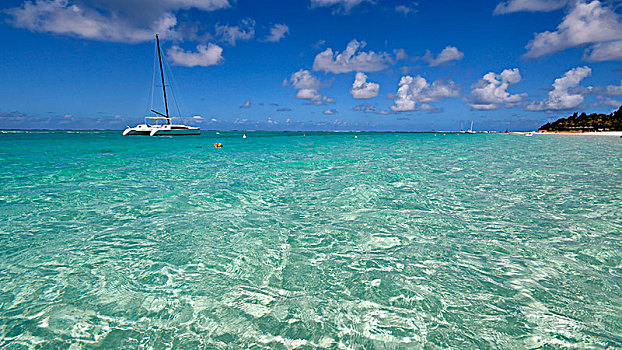 双体船,天堂海滩,挨着,蓝色,湾,毛里求斯