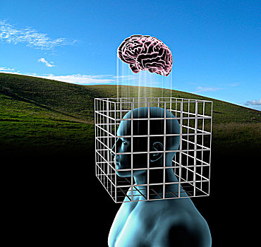 思考,户外,盒子,数码,图像,男人,头部,大脑