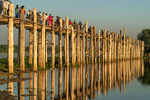 乌本桥,上方,陶塔曼湖,阿马拉布拉,曼德勒,缅甸,亚洲