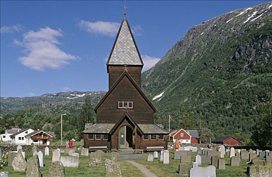 木质,教堂,墓地,挪威