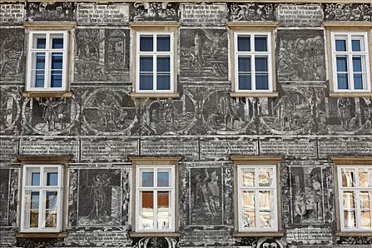 五彩釉雕,房子,大广场,下奥地利州,奥地利,欧洲