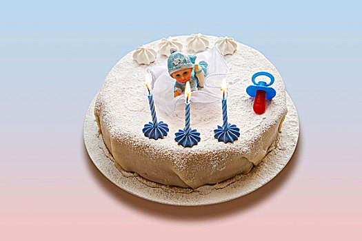生日蛋糕,杏仁蛋白蛋糕,三个,蜡烛,奶嘴