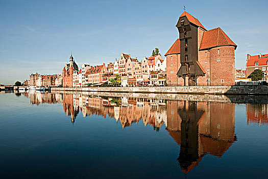 中世纪,建筑,反射,水中,格丹斯克,波兰