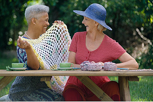 女人,编织品,野餐桌