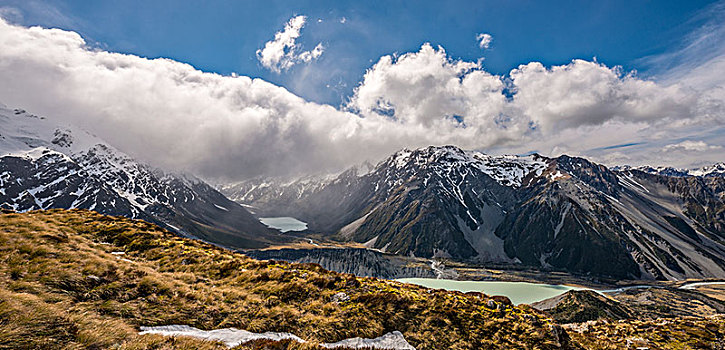 风景,山谷,结冰,湖,库克山国家公园,坎特伯雷地区,南部地区,新西兰,大洋洲