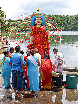 圣水湖,毛里求斯,二月,家庭,祈祷,雕塑,印度教,女神,节日