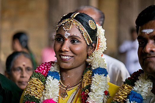微笑,新娘,安曼,庙宇,马杜赖,泰米尔纳德邦,印度,亚洲