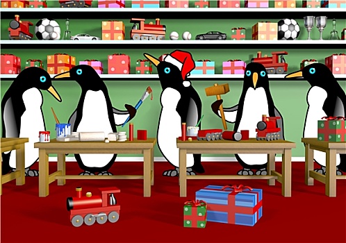 圣诞节,企鹅,工作间