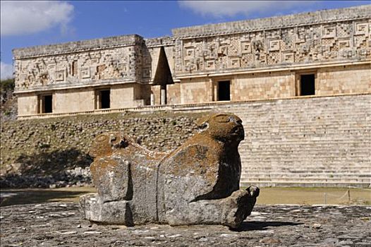 雕塑,正面,宫殿,玛雅,遗址,场所,乌斯马尔,尤卡坦半岛,墨西哥