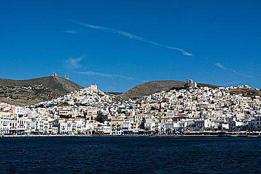 风景,海洋,城镇,锡罗斯岛,基克拉迪群岛,爱琴海,希腊