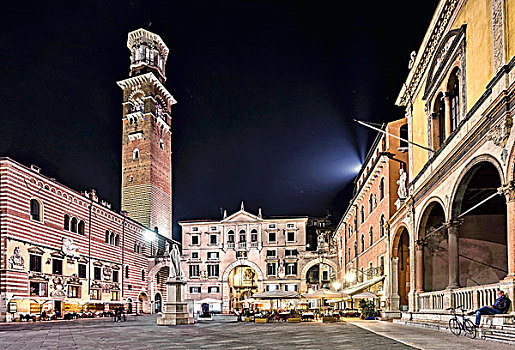 广场,夜晚,维罗纳,威尼托,意大利
