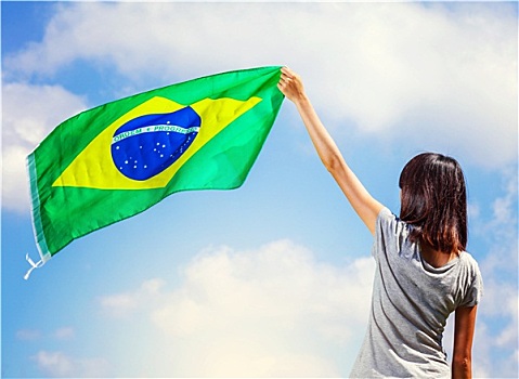 女人,拿着,巴西,旗帜
