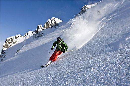 自由式,滑雪者,滑雪,下坡,地形,转,阿尔卑斯山,北方,提洛尔,奥地利,欧洲