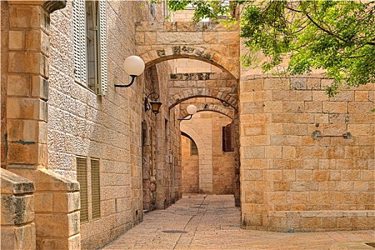 鹅卵石,街道,传统,房子,犹太区,老,历史,局部,耶路撒冷,以色列