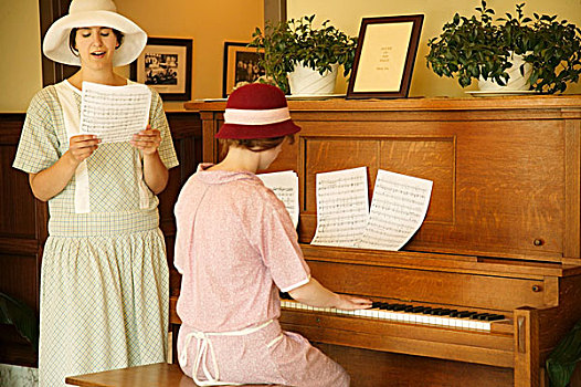 女人,演奏,钢琴,唱