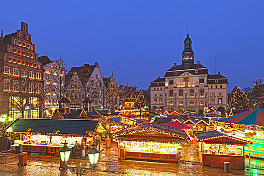圣诞市场,市政厅,吕内堡,下萨克森,德国,欧洲