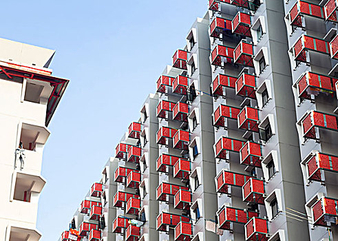 塔楼,红色,露台,新加坡,上方,生活方式,公用,住房