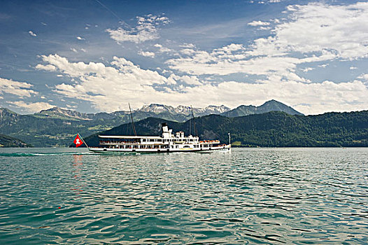 桨轮船,韦吉斯,琉森湖,瑞士,欧洲