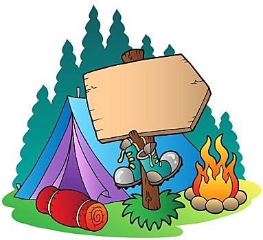 露营,木质,标识,靠近,帐蓬