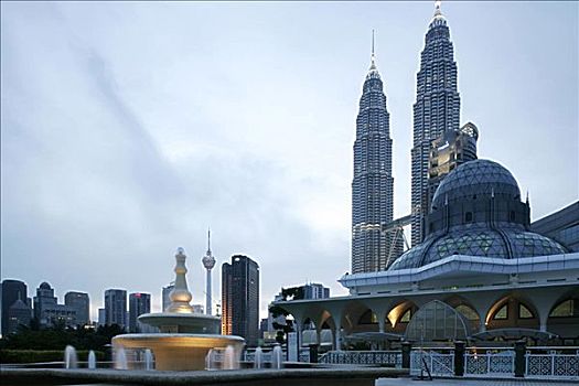 清真寺,正面,摩天大楼,双子塔,吉隆坡,马来西亚