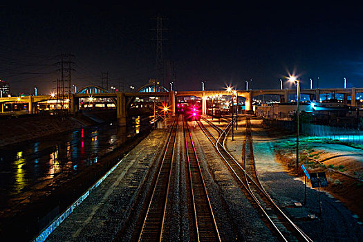 桥,夜晚,洛杉矶,加利福尼亚,美国