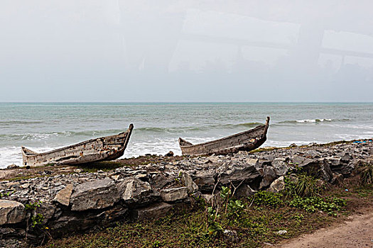 非洲,西非,加纳,岬角,海岸,独木舟,海滩