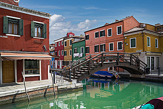 多彩,房子,运河,桥,布拉诺岛,威尼斯,威尼托,意大利
