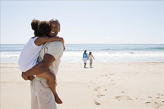 父亲,女儿,海滩