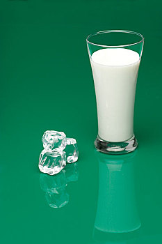一杯牛奶和冰块