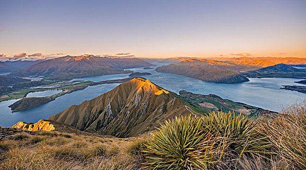 风景,山,湖,顶峰,日落,瓦纳卡湖,南阿尔卑斯山,奥塔哥地区,南部地区,新西兰,大洋洲