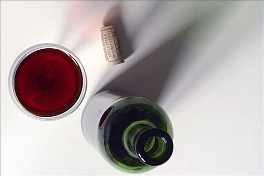 绿色,葡萄酒瓶,葡萄酒杯,红酒,俯视