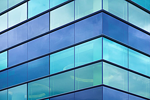 现代办公室,建筑,碎片,蓝色,绿色,玻璃